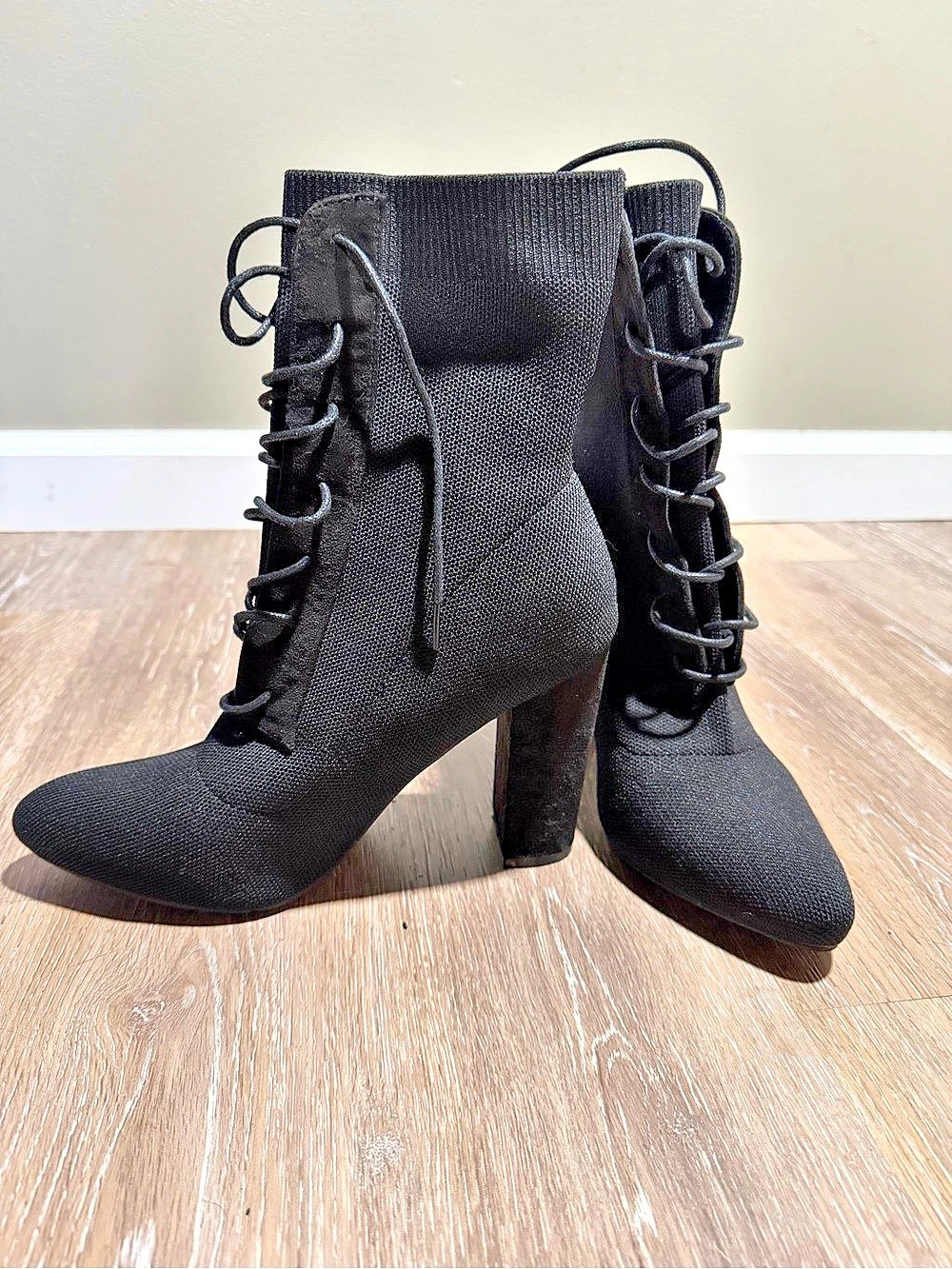 Black Lace-Up Heeled Boots